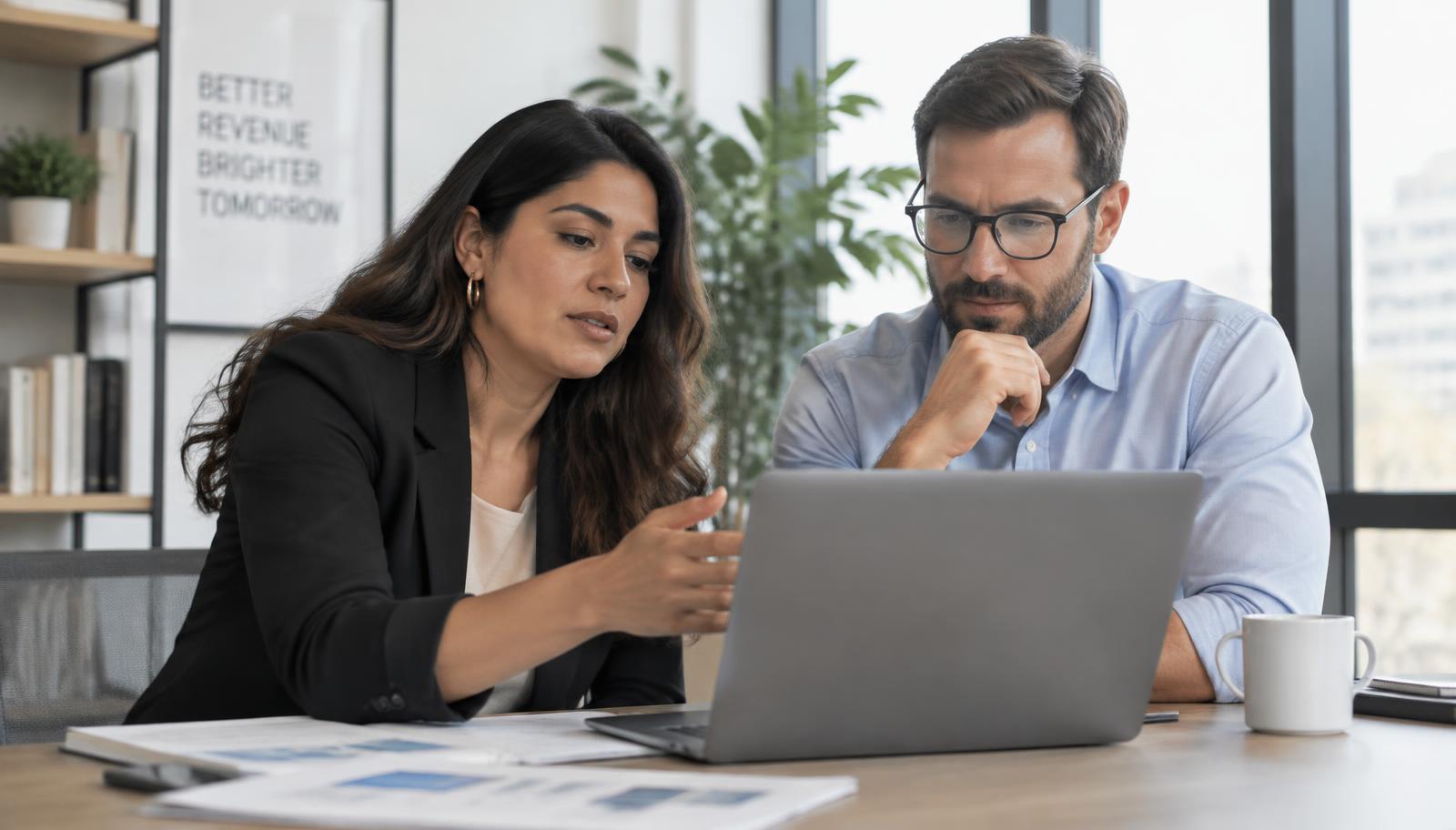 A woman and a man reviewing commercial evidence together